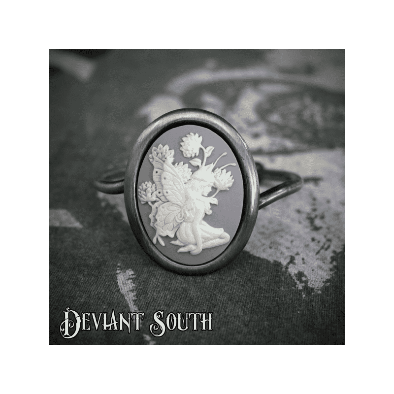 Deviant South Pixie Cameo Antique Silver Cuff - Large Cameo (40x30mm)