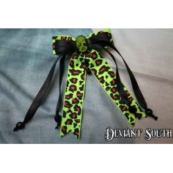Deviant South Madame Squelette Cameo Black and Green Leopard Hair Clip