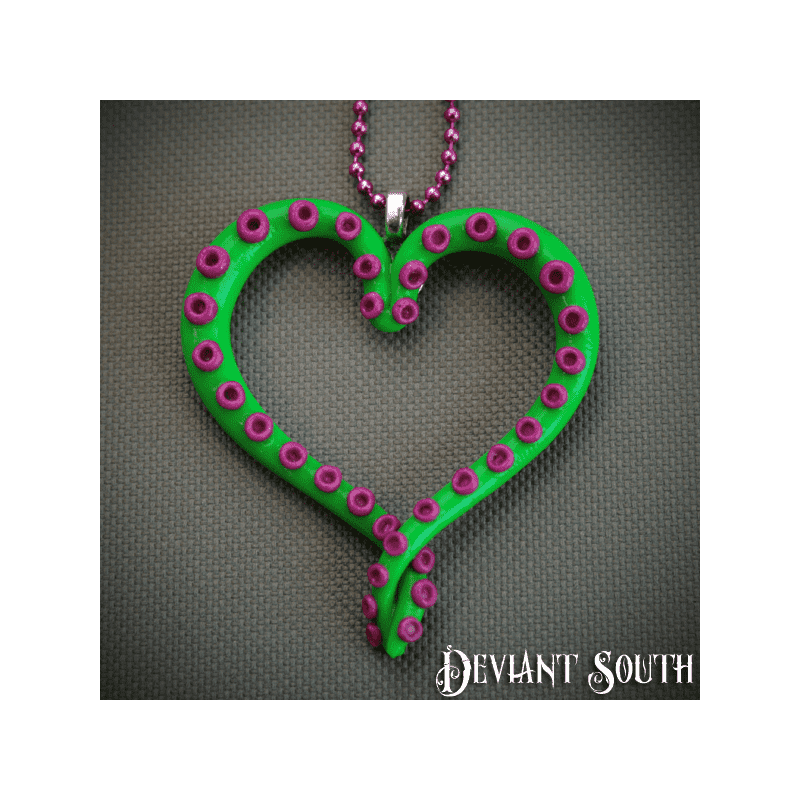 Deviant South Green Purple Tentacle Heart Pendant Necklace