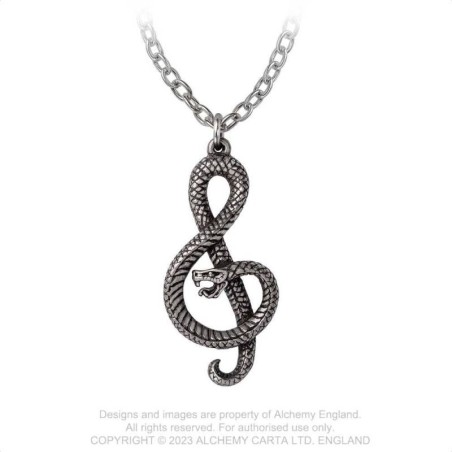 Alchemy Gothic P939 Playing The Devil's Tune -- clef snake pewter pendant necklace