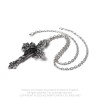 Alchemy Gothic P952 Cross of Baphomet -- fleur de leys scroll templar cross horned ram skull pewter pendant necklace