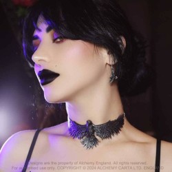 Alchemy Gothic P956 Curse of Coronis -- black raven bold choker