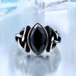 Stainless Steel Trinity Marquise Black Stone ring