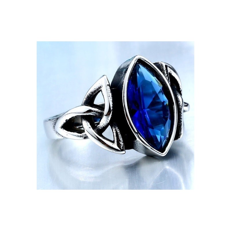 Stainless Steel Trinity Marquise Blue Stone ring
