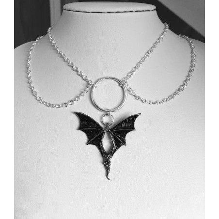 Flying Vampire Dark Bat Circle Choker Chain Necklace