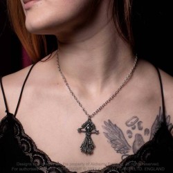 Alchemy Gothic P963 Corn Witch -- talisman doll skull pentagram pewter necklace