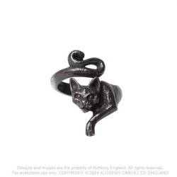 Alchemy Gothic AG-R249 Le Chat Noir -- black cat wrap-around adjustable ring