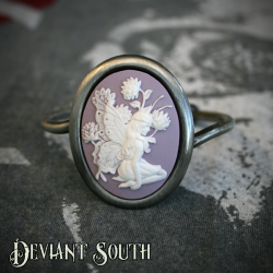 Deviant South Pixie Cameo Antique Silver Cuff - Large Cameo (40x30mm)