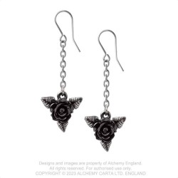 Alchemy Gothic E472 Black Rose Droppers (pair), Fine English Pewter