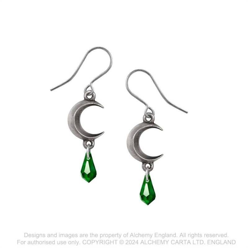 Alchemy Gothic E477G Tears of the Moon - Green (pair), Fine English Pewter