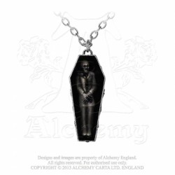 Alchemy Gothic P183 Nosferatu's Rest -- vampire coffin pewter enamel pendant necklace