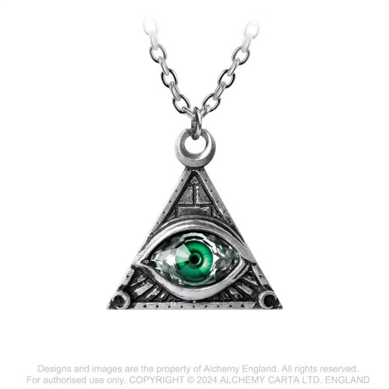 Pyramid Blue Swarovski Eye Necklace -- Alchemy P827 Eye of Providence