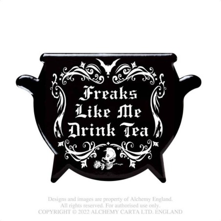 Alchemy Gothic CC32 Freaks Like Me Drink Tea Cauldron-shaped Individual Ceramic Coaster