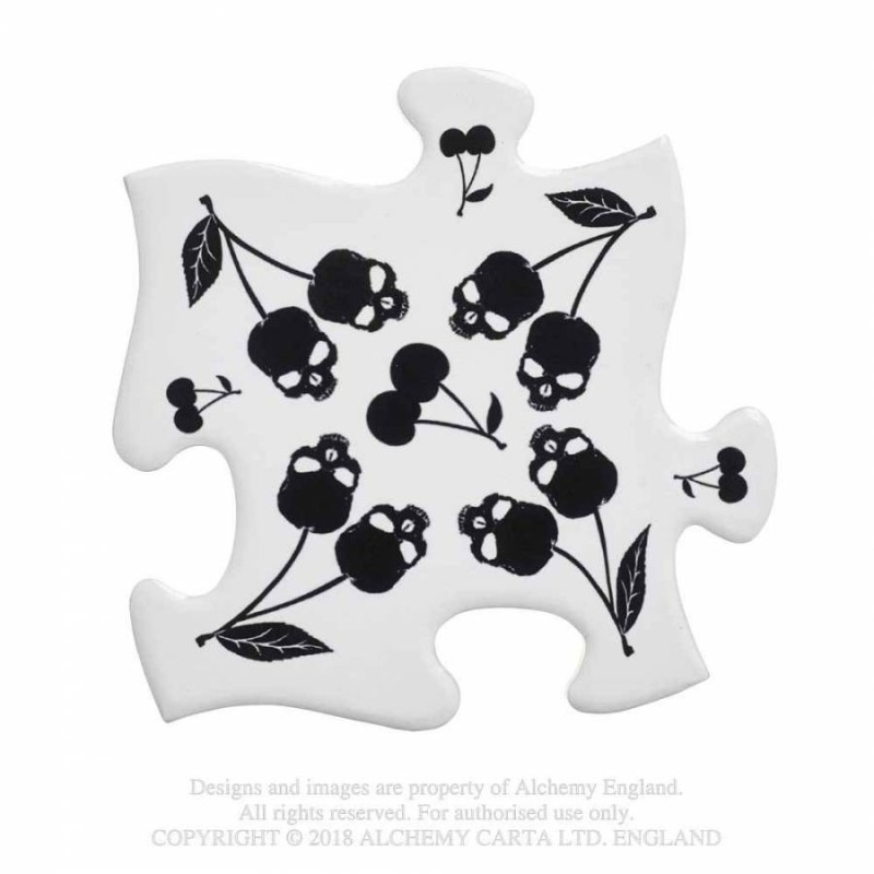 Alchemy Gothic CJ4 Black Skull Cherries Jigsaw Coasters (4 piece)