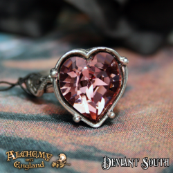 Alchemy Gothic AG-R198 Bower Troth -- pink Swarovski crystal heart Mediaeval-style pewter ring