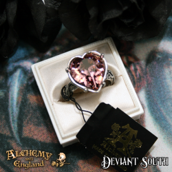 Alchemy Gothic AG-R198 Bower Troth -- pink Swarovski crystal heart Mediaeval-style pewter ring