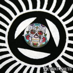 DIY 15mm Wood Button - Sugar Skull with Red Roses (single)