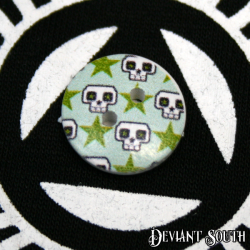 DIY 15mm Wood Button - Skulls and Stars (single)