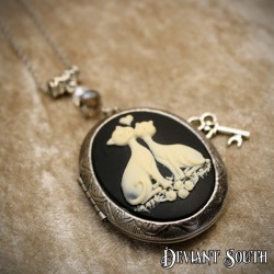 Deviant South Love Cats Locket, Silver 1.8mm Stainless Steel Chain