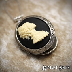 Deviant South Sugar Skull Lady Rose Locket, Silver 1.8mm Stainless Steel Chain