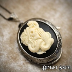 Deviant South Sugar Skull Skeleton Lady Rose Snake Locket, Black 1.8mm Stainless Steel Chain