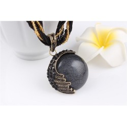 Round Pendant Multi-layered Bead Necklace