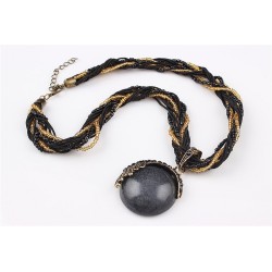 Round Pendant Multi-layered Bead Necklace