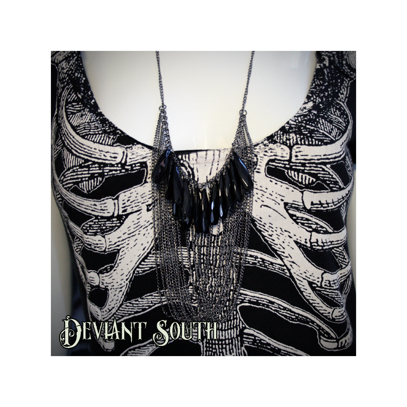 Multi-layer Chain Black Drops Necklace