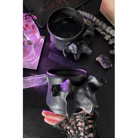Killstar Ossuary Stackable Cups – Sculpted Black Ceramic Set of 2, Gloss Finish