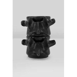 Killstar Ossuary Stackable Cups – Sculpted Black Ceramic Set of 2, Gloss Finish