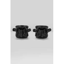 Killstar Ossuary Stackable Cups – Sculpted Black Ceramic Set of 2, Gloss Finish