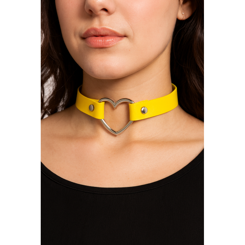💛 Yellow PU Leather Heart Choker Collar