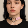 PU Leather Heart Choker - Two-tone - Black & Light Pink