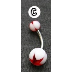 Acrylic Belly Ring - Red Star with White Stripes