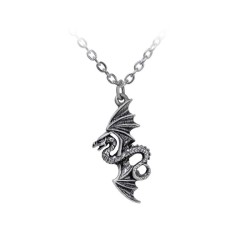 Alchemy Gothic P917 Flight of Airus -- petite dragon pewter pendant necklace