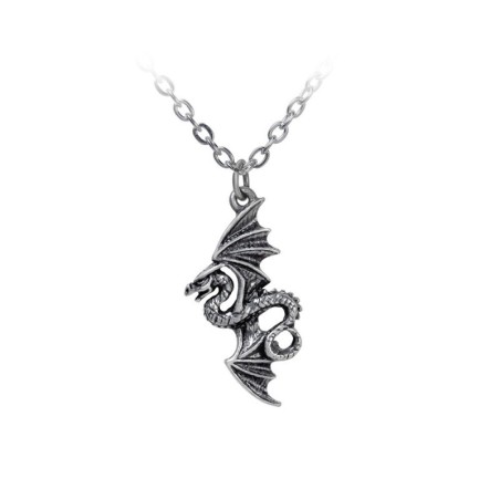 Alchemy Gothic P917 Flight of Airus -- petite dragon pewter pendant necklace