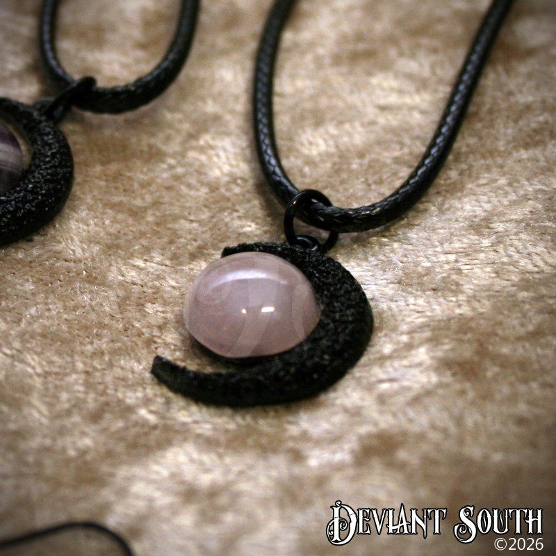 Rose Quartz Full Moon Black Crescent Moon Necklace