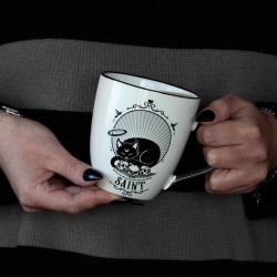 New Release! Alchemy Gothic ALMUG28 Saint/Sinner: Cat Mug with Heart Handle (Single)