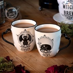 New Release! Alchemy Gothic ALMUG28 Saint/Sinner: Cat Mug with Heart Handle (Single)