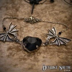 'Midnight Wings' Twin Bat Black Heart Alloy Necklace
