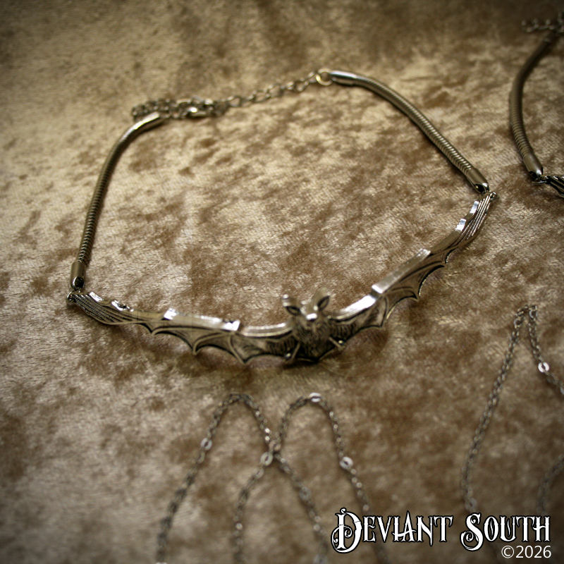 Silver Gothic Bat Choker Necklace