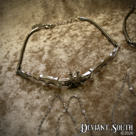 Silver Gothic Bat Choker Necklace